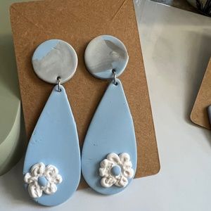 Healing Heart Clay Co. Drop Earrings/Light Blue w/ Flower